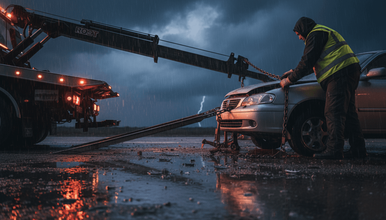 Recovery specialist performing professional roadside assistance