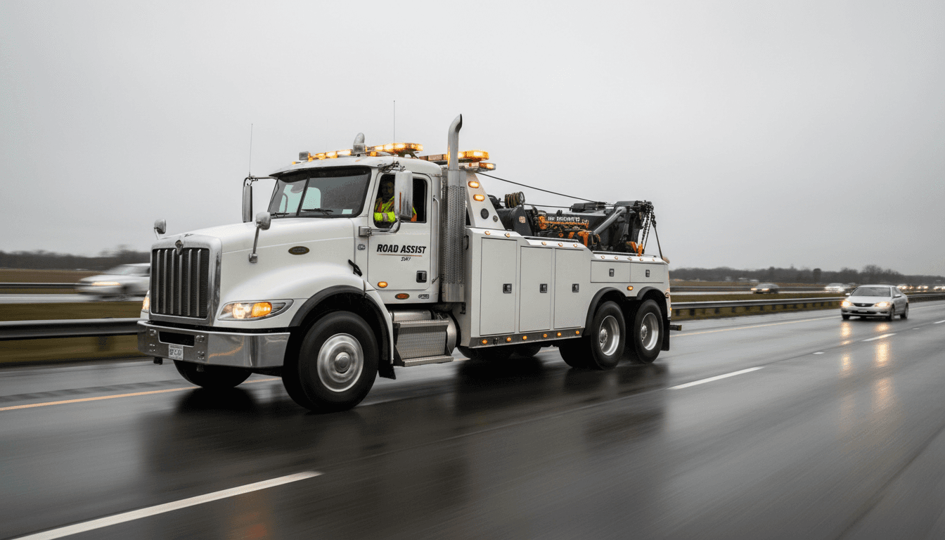 Heavy-duty tow truck responding to roadside emergency